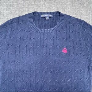 Brooks Brothers 346 Navy Blue Cable Knit Crew Neck Sweater Medium